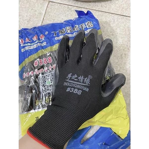 Bịch 24 đôi găng tay phủ PU #388, găng tay lao động, găng tay 388 màu đen
