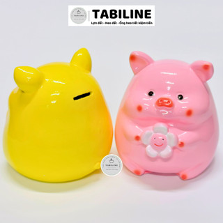 Heo đất ống tiết kiệm tiền lỗ ngang heo ôm hoa xinh xắn đáng yêu LD43 - TABILINE