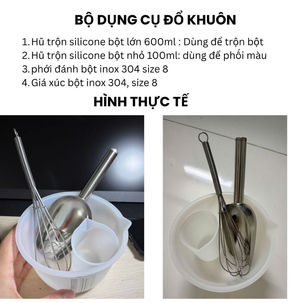 Bộ Dụng Cụ Đổ Khuôn Thạch Cao – Combo 4 Món Chuyên Nghiệp Cho DIY, Nến Thơm, Đổ Mô Hình