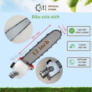 Đầu cưa xích 12 inch gắn máy cắt cỏ trục 26mm/28mm – lắp nhanh, cắt khỏe, tiết kiệm_Agrimachi