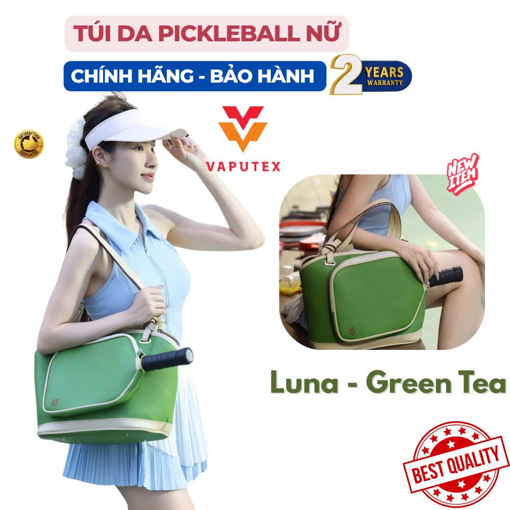 Túi đựng vợt Pickleball nữ chính hãng Vaputex - Green Tea da PU cao cấp Xanh Trà bảo hành da 2 năm