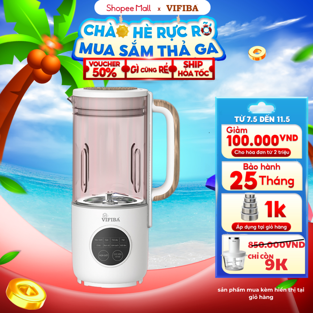 Ảnh Máy Xay Nấu Sữa Hạt 8in1 VIFIBA Chính Hãng, Máy Làm Sữa Hạt 10 Lưỡi Dao, Dung Tích 1L VE14 1