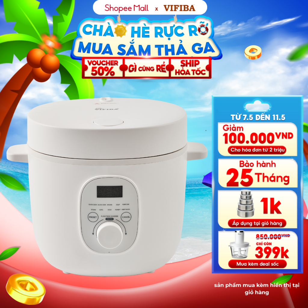 Ảnh Nồi Cơm Điện Mini Thông Minh 10in1 VIFIBA, Chức Năng Hẹn Giờ Nấu Cơm, Cho 1 - 2 người ăn 1
