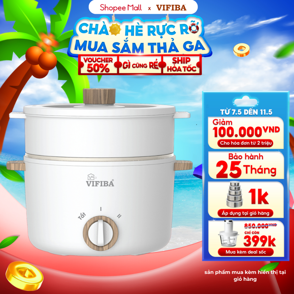 Ảnh Nồi lẩu điện siêu tốc Vifiba chính hãng - nồi điện đa năng - công suất 1000W - dung Tích 3L 1