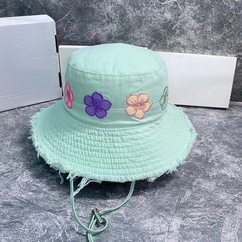 MŨ BUCKET KAKI MỀM XỊN — NÓN VÀNH TRÒN TUA RUA THÊU HOA KÈM THẮT NƠ Ở SAU CỰC XINH