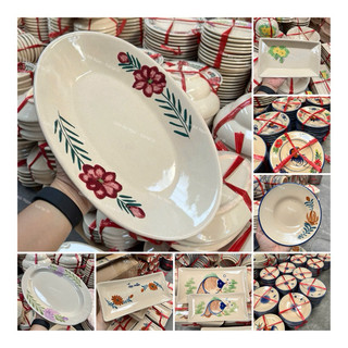 Dĩa Gốm Cao Cấp Vẽ Gà/Hoa/Cá Từ 16cm Đến 32cm Hình Chữ Nhật/Ovan/Tròn - Gốm Xưa Lái Thiêu Cho Người Hoài Niệm