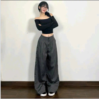 Quần Kẻ Ống Rộng ELEGANTE Bản Cao Cấp Siêu Tôn Dáng, Che Khuyết Điểm Đôi Chân Cực Tốt Phối Đồ Dễ Dàng