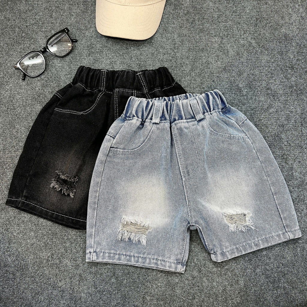 Quần jean đùi rách chất jean đứng form 2 màu phối đồ cho bé đi học đi chơi size 10-27kg