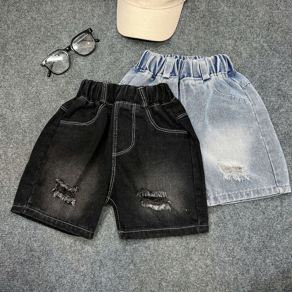 Quần jean đùi rách chất jean đứng form 2 màu phối đồ cho bé đi học đi chơi size 10-27kg