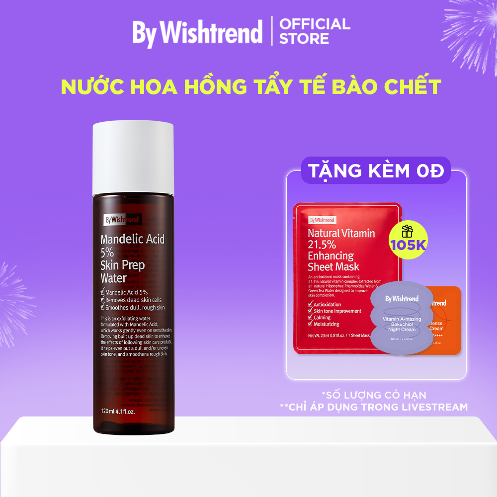Ảnh Nước hoa hồng tẩy tế bào chết, hỗ trợ sáng da ngừa mụn By Wishtrend Mandelic Acid 5% Skin Prep Water 120ml 1
