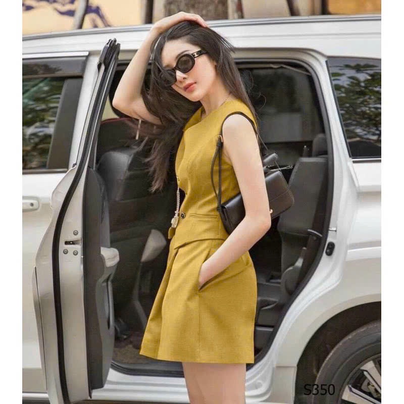 SET GILE Ngắn Cotton Lạnh Áo Cổ V Gài Nút ĐEN Full LÓT Lụa Thân Trước Lẫn Sau MỚI