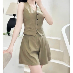 SET GILE Ngắn Cotton Lạnh Áo Cổ V Gài Nút ĐEN Full LÓT Lụa Thân Trước Lẫn Sau MỚI