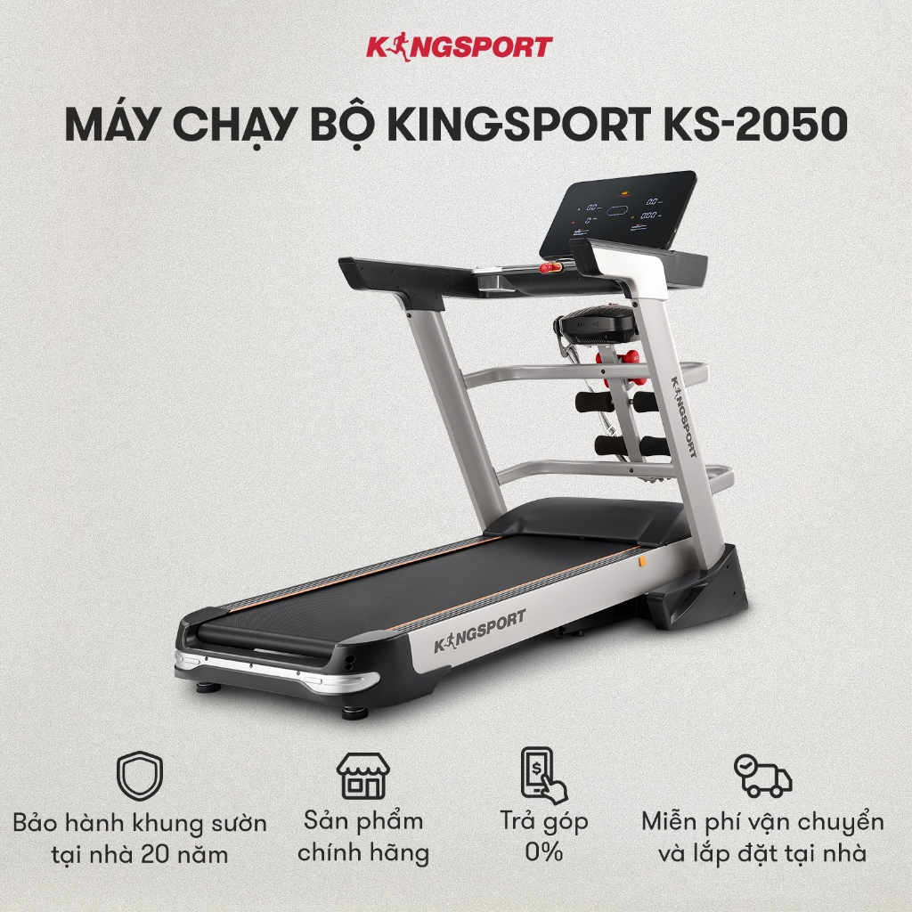 CHỈ GIAO MIỀN BẮC | Máy chạy bộ KINGSPORT Luxury KS-2050 tốc độ đến 18,8km/h, 12 bài luyện tập, tra dầu tự động