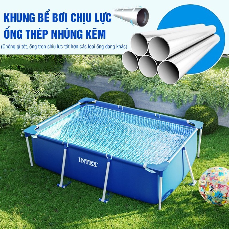 Ảnh Bể bơi thành cao, khung kim loại chữ nhật, gấp gọn INTEX - Bể bơi cho bé, bể bơi kim loại, bể bơi di động 4