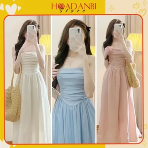 Váy 2 dây dáng dài Hoadanbistore, Đầm maxi đi biển cup ngực 2 lớp xếp ly tiểu thư hàn quốc
