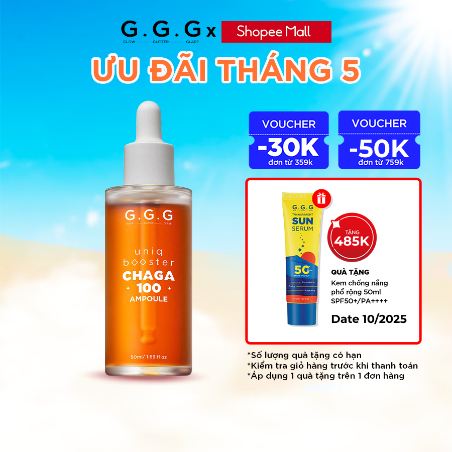 Ảnh Booster Nấm Chaga Phục Hồi, Dịu Da Và Cấp Ẩm Chuyên Sâu - G.G.G Uniq Booster Chagga 100 Ampoule 50ml 1