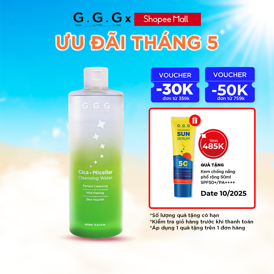 Ảnh Nước Tẩy Trang Rau Má Làm Sạch Sâu Cấp Ẩm, Mát Dịu Da - G.G.G Cica Micellar Cleansing Water 400ml 1