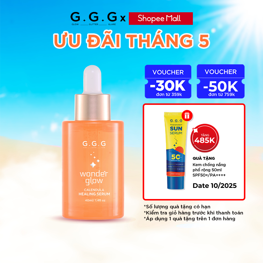 Ảnh Serum Cam, Làm Dịu Da mụn, Phục hồi, Hỗ Trợ Giảm Mụn, Mờ Thâm - G.G.G Wonder Glow Healing Serum 40ml 1