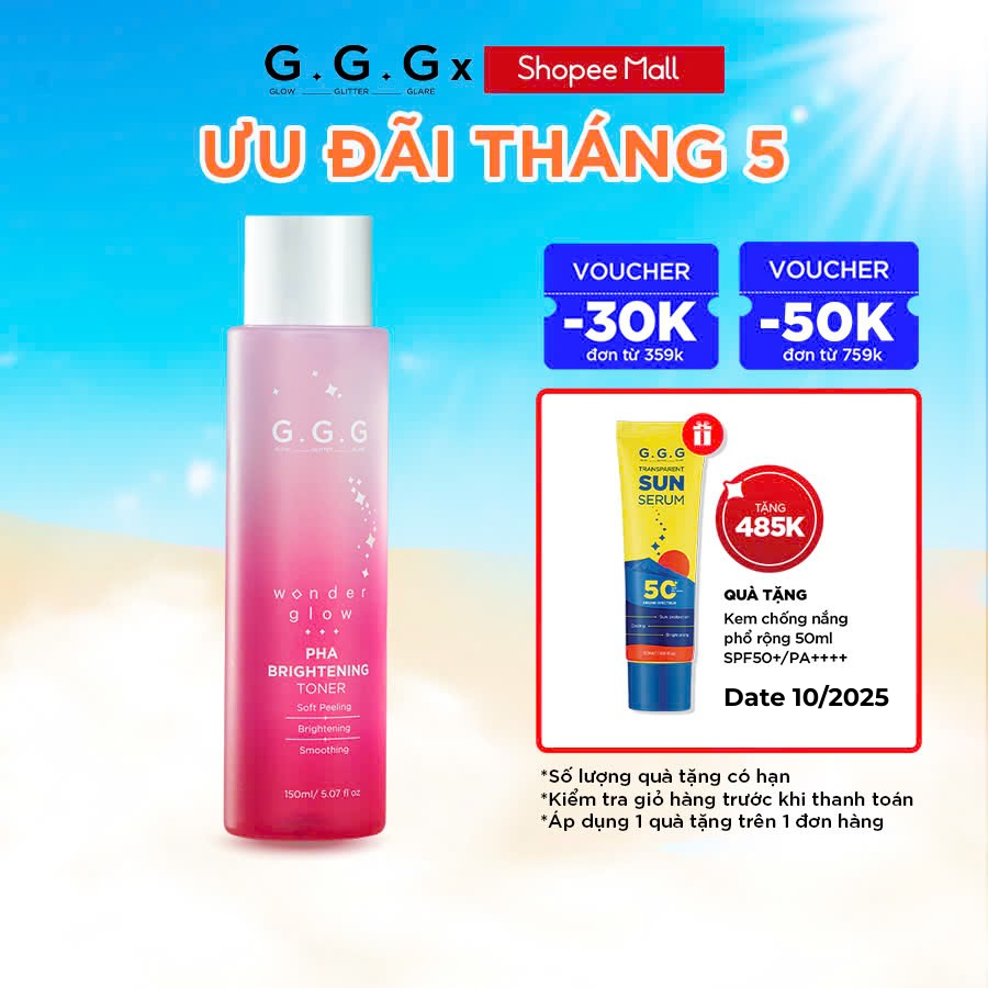 Ảnh Toner Hồng PHA Peel Da Dịu Nhẹ Sáng Da G.G.G Wonder Glow PHA Brightening Toner 150ml 1