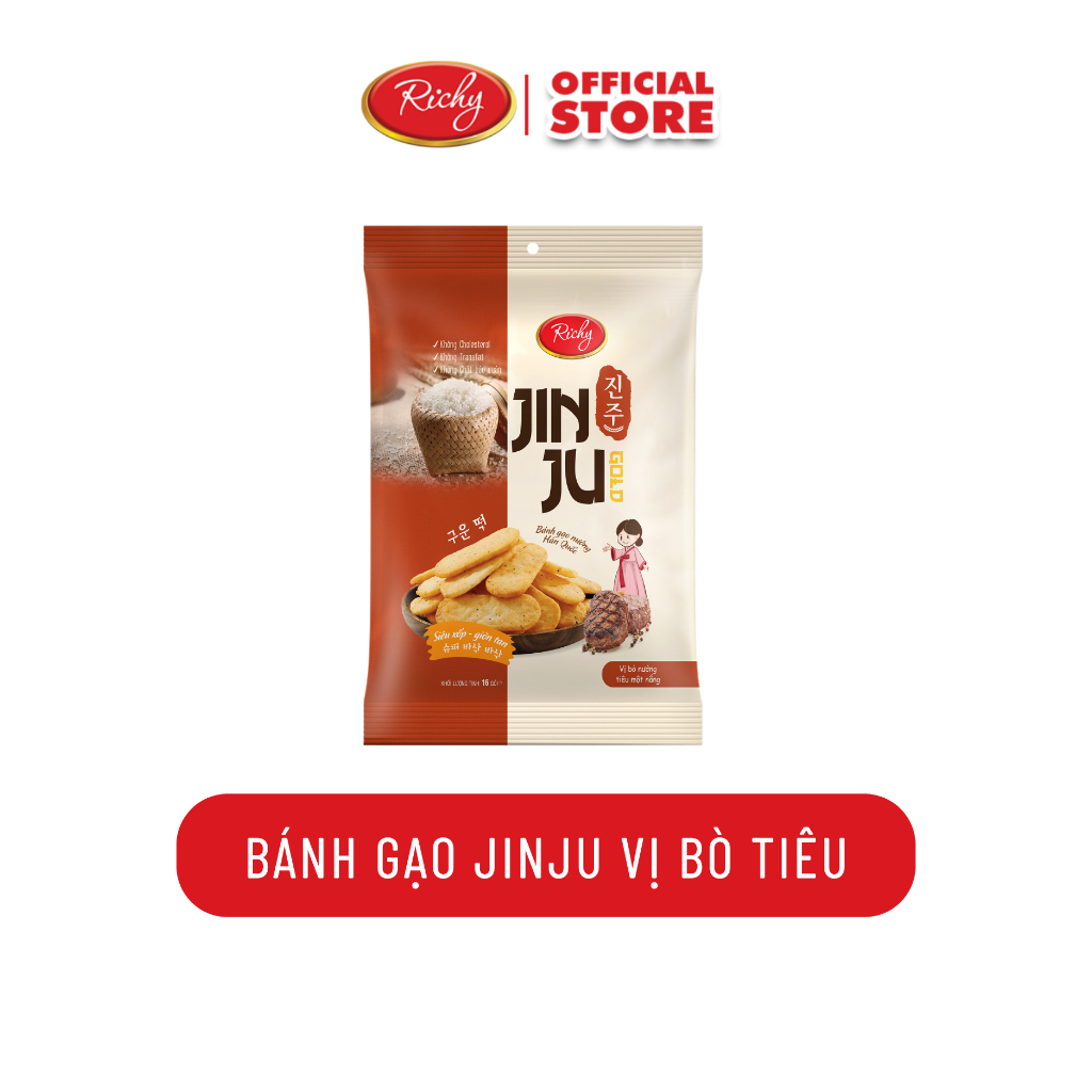 Thùng bánh gạo Jinju, Bánh gạo mật ong, Bánh gạo cốm sữa, Bánh gạo muối hồng, Bánh gạo bò tiêu, - Bánh kẹo Richy