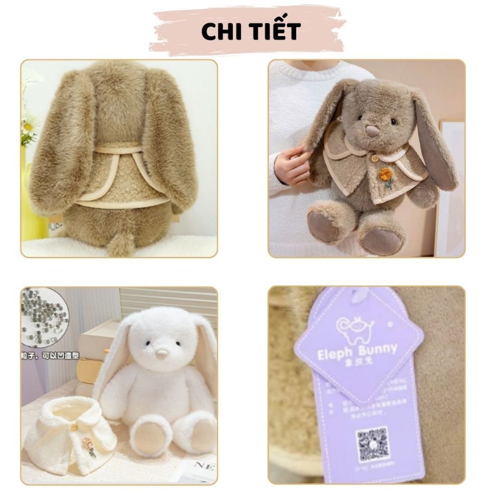 Gấu Bông Thỏ Tai Cụp Khoác Áo Choàng Quý Tộc Lông Mềm Mại Dễ Thương Quà Tặng Sang Trọng Cho Bạn Gái,Cho Bé