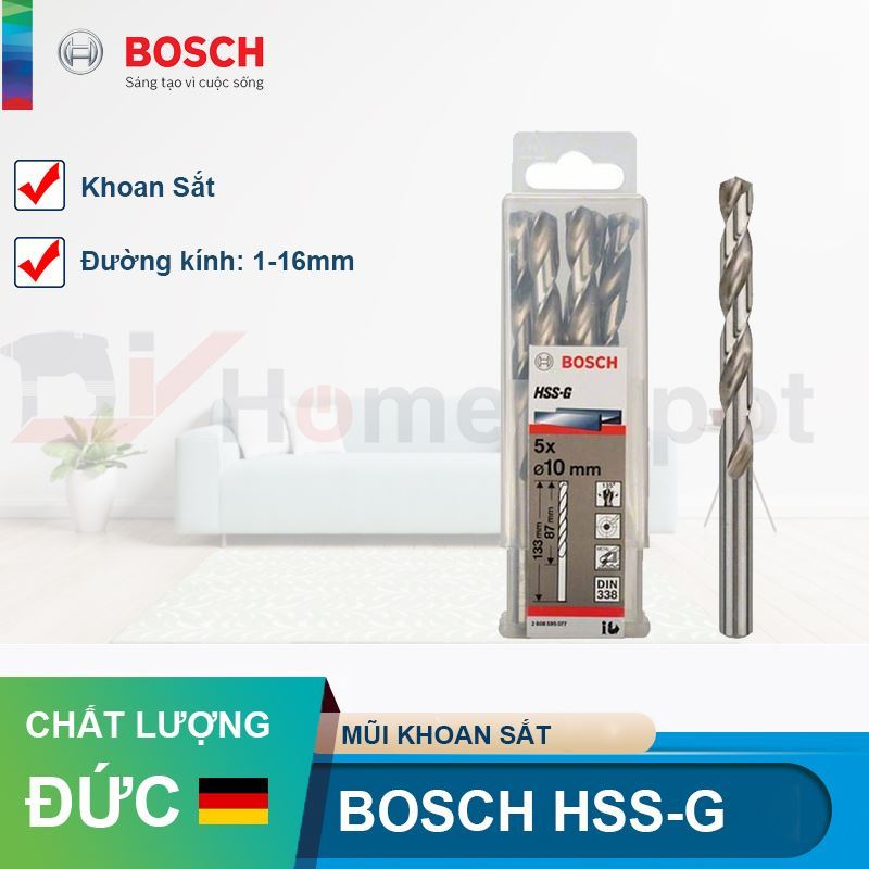 Bộ mũi khoan sắt 10 mũi HSS-G Bosch 2608595064
