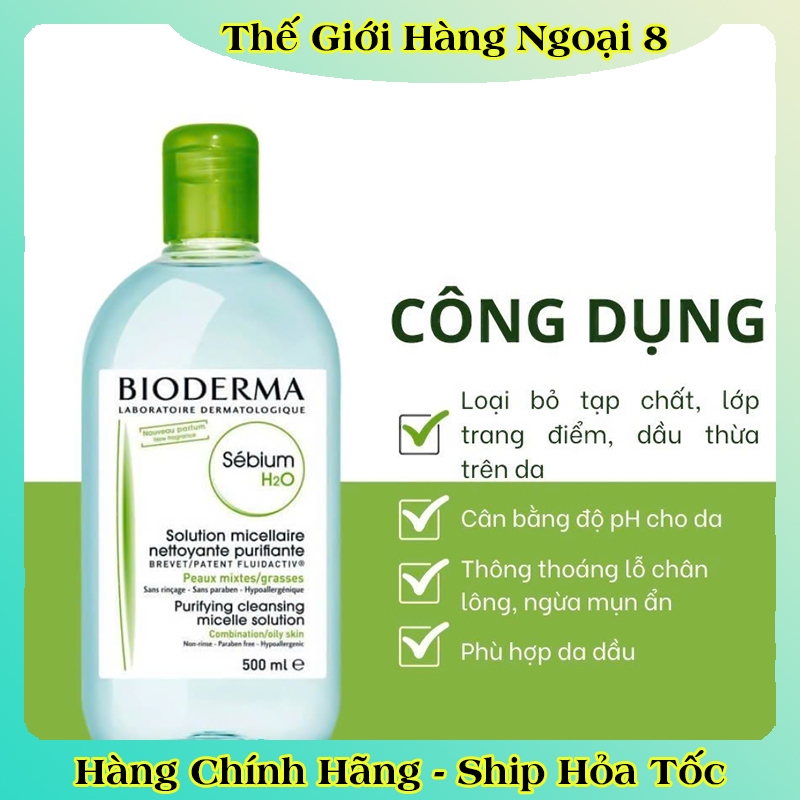 [CHÍNH HÃNG] Nước Tẩy Trang Bioderma Dành Cho Da Dầu Mụn Và Da Nhạy Cảm, Sạch Sâu Lành Tính 500ml của Pháp