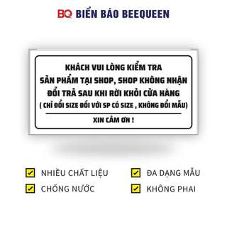 Biển báo QUÝ KHÁCH VUI LÒNG KIỂM TRA SẢN PHẨM TẠI SHOP SHOP KHÔNG NHẬN ĐỔI TRẢ N276