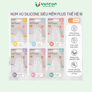 Núm Vú Silicone Siêu Mềm Pigeon Plus WN3 Phiên Bản Quốc Tế Cổ Rộng Cao Cấp Chống Sặc Cho Bé Sơ Sinh