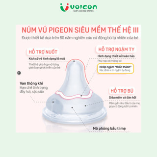 Núm Vú Silicone Siêu Mềm Pigeon Plus WN3 Phiên Bản Quốc Tế Cổ Rộng Cao Cấp Chống Sặc Cho Bé Sơ Sinh