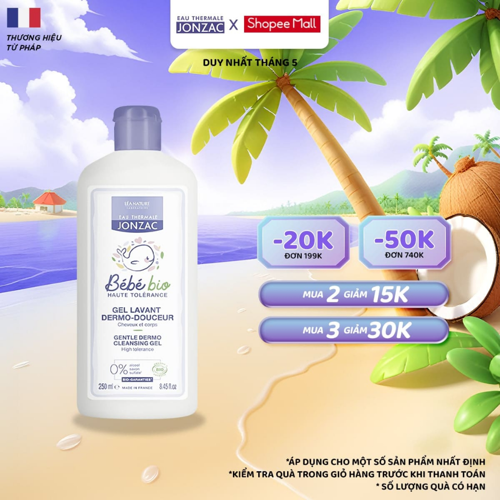 Ảnh Gel Tắm Gội Hữu Cơ JONZAC Dành Cho Bé Từ Sơ Sinh (250Ml-500Ml) 1