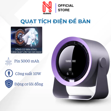Quạt Để Bàn Tích Điện Không Dây 100 Tốc Độ Gió, Màn Hình LED Hiển Thị, Xoay 90 Độ. Quạt Tích Điện Để Bàn Turbo