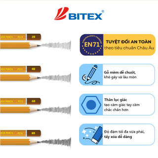 Hộp 12 Bút chì 2B/4B/6B/8B Bitex mỹ thuật chuyên dụng