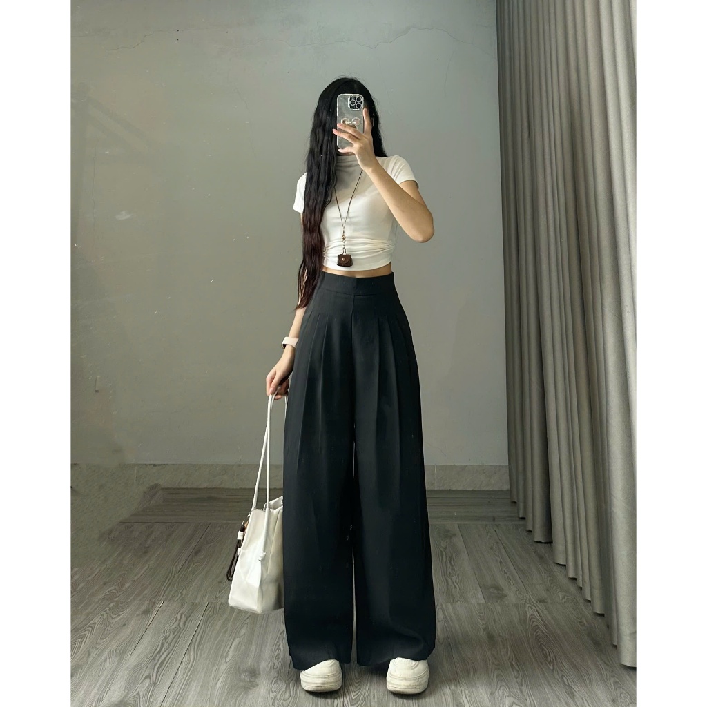 Quần tây công sở ống rộng cạp cao chất gold hàn mềm phong cách ulzzang tôn dáng Joolate
