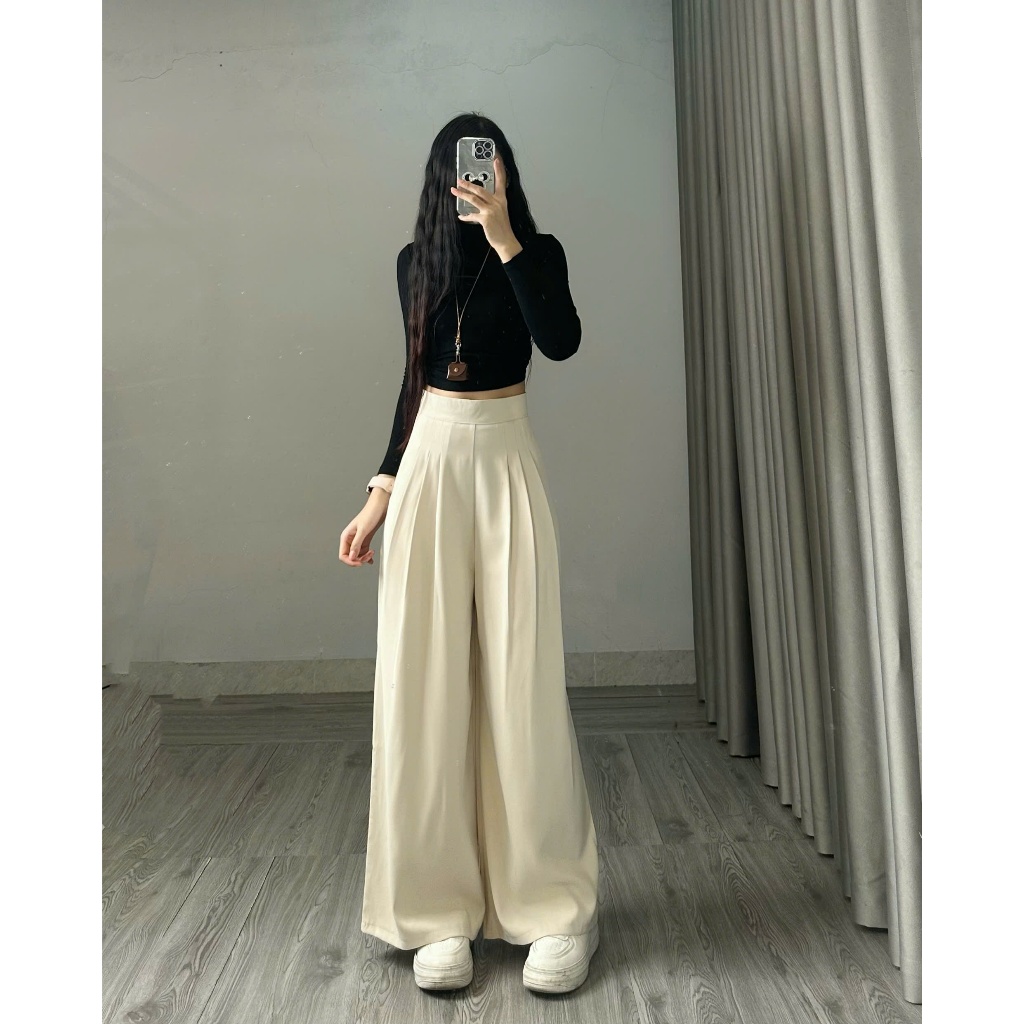Quần tây công sở ống rộng cạp cao chất gold hàn mềm phong cách ulzzang tôn dáng Joolate