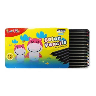 Bút chì màu Smartkids SK-CP3001 12 màu tô hộp kim loại thân gỗ đen