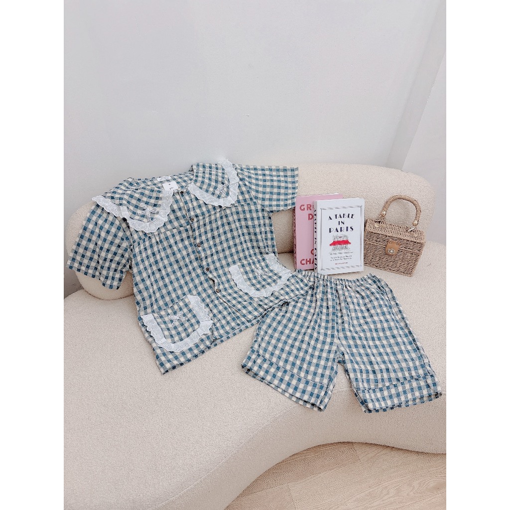 Ảnh LYRA - Bộ đồ ngủ họa tiết kẻ caro phối túi ren tiểu thư, đồ ngủ mặc nhà chất thô thoáng mát - LWNSE009 4