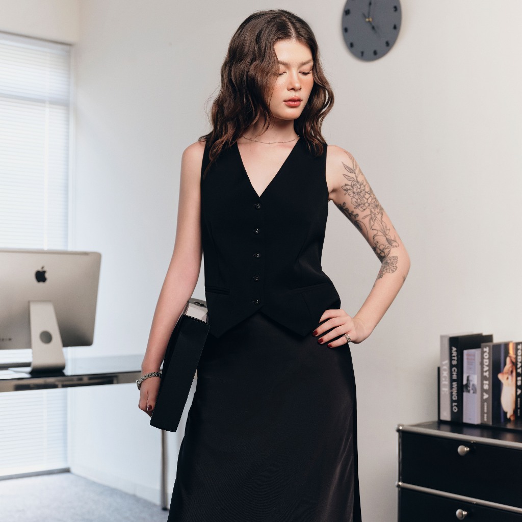 Ảnh DOTTIE - Áo gi lê dáng Tailored - Đen - T1087 3