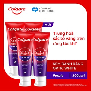 [Livestream x Colgate] Bộ 4 Kem Đánh Răng Colgate trắng răng Optic White Purple 100g trung hòa ố vàng tức thì