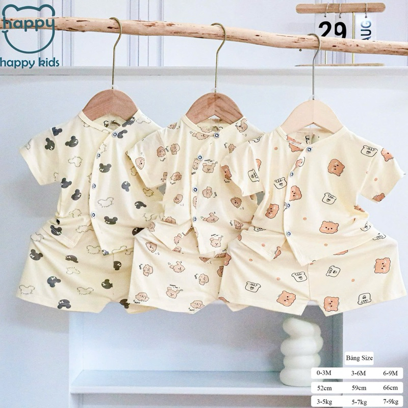 (LPCT 18) Bộ cộc tay HAPPY KIDS cúc chéo chất Peptit Qc cho bé sơ sinh trai gái 0-9kg