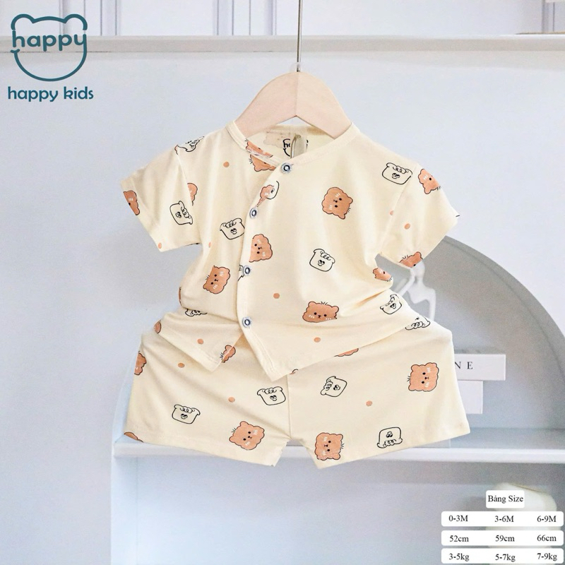 (LPCT 18) Bộ cộc tay HAPPY KIDS cúc chéo chất Peptit Qc cho bé sơ sinh trai gái 0-9kg