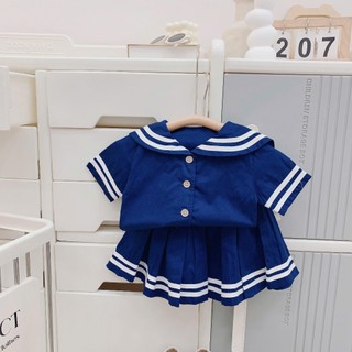 Quần áo trẻ em, Bộ thủy thủ bé gái mặc đi học đi chơi, vải thô mềm S1949 | Tiểu Yến KID