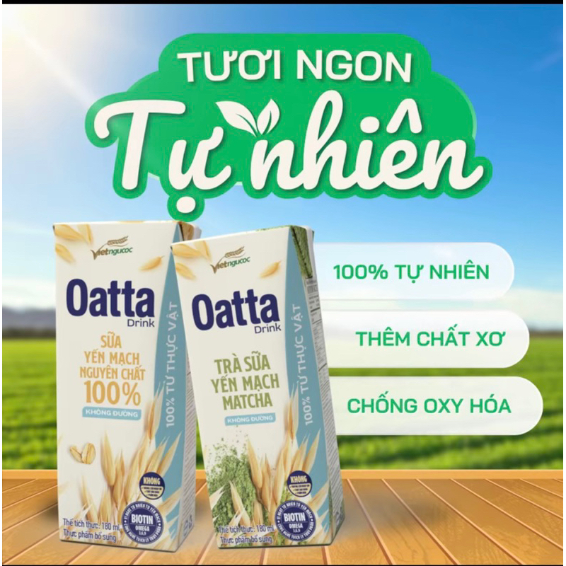 Vỉ 3 hộp sữa yến mạch oatta vietngucoc vị matcha, nguyên chất 180ml ...