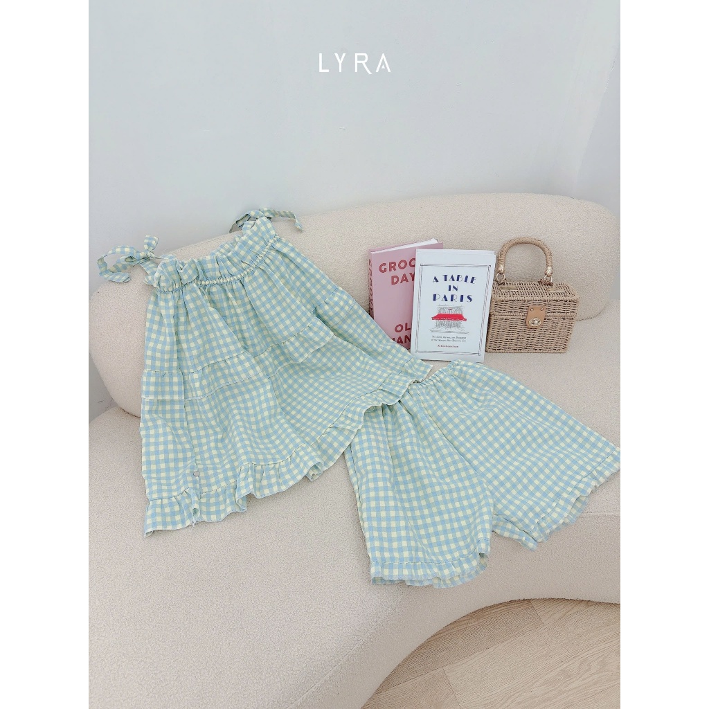 Ảnh LYRA - Bộ đồ ngủ hè 2 dây thắt nơ dáng babydoll, set đũi pijama họa tiết caro freesize thoải mái thoáng mát - LWNSE011 4