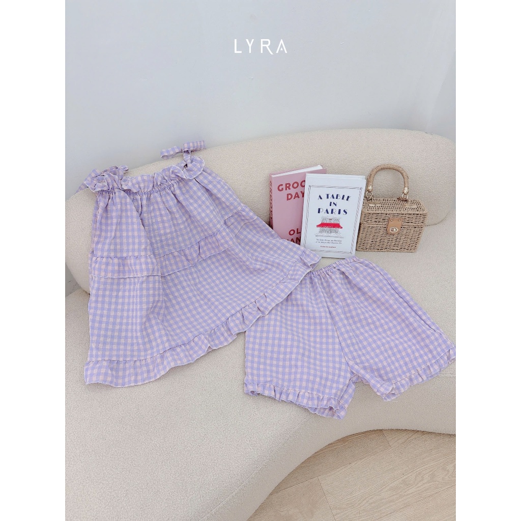 Ảnh LYRA - Bộ đồ ngủ hè 2 dây thắt nơ dáng babydoll, set đũi pijama họa tiết caro freesize thoải mái thoáng mát - LWNSE011 3