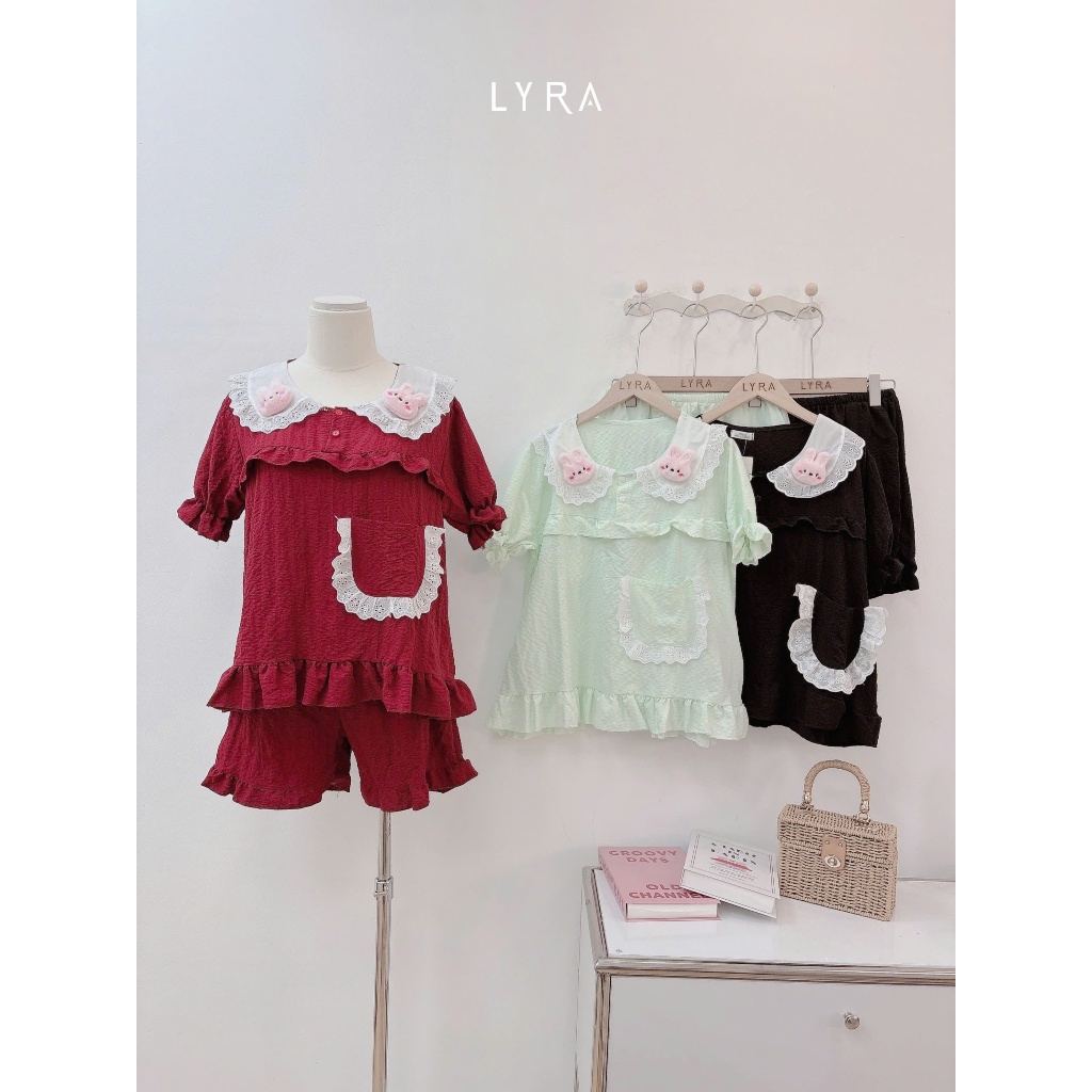 Ảnh LYRA - Bộ đồ ngủ nữ hình thỏ nổi cổ bèo phối túi viền ren, set đũi pijama thoải mái thoáng mát - LWNSE013 2