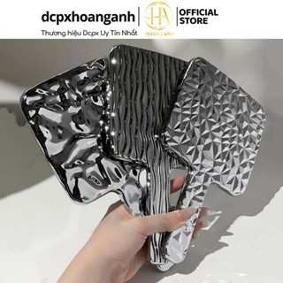 Gương bạc vuông cầm tay họa tiết Chorme sang chảnh 13x23cm