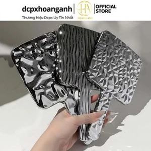 Gương bạc vuông cầm tay họa tiết Chorme sang chảnh 13x23cm