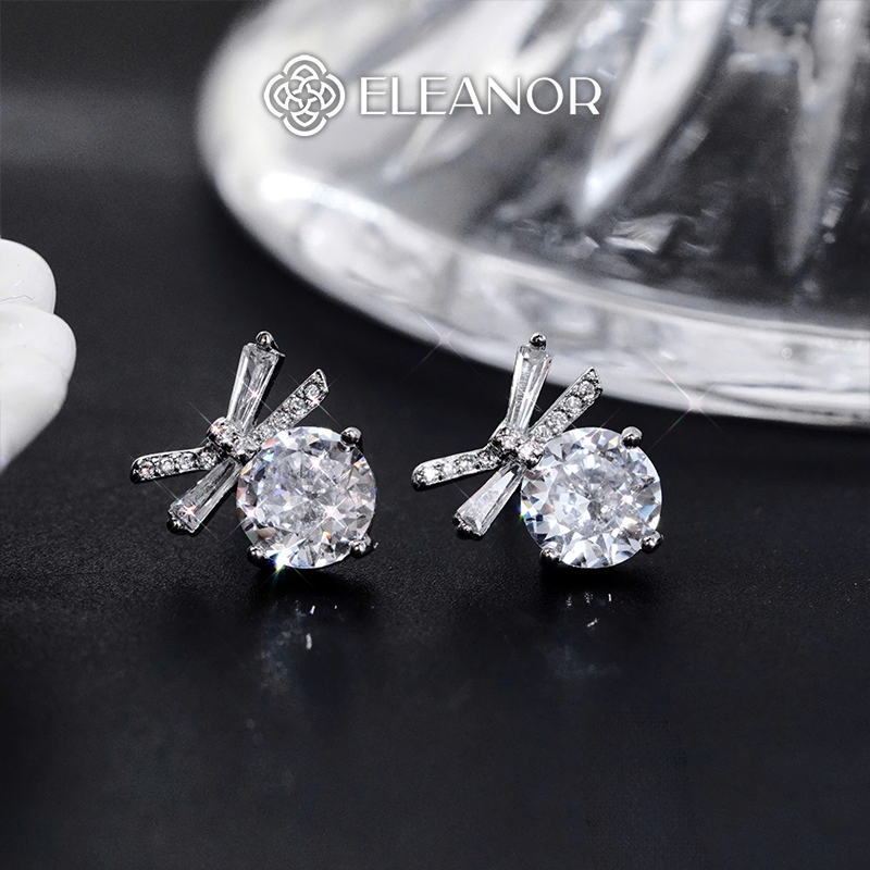 Bông tai nữ chuôi bạc 925 Eleanor Accessories hình nơ đính đá phụ kiện trang sức khuyên tai 9646