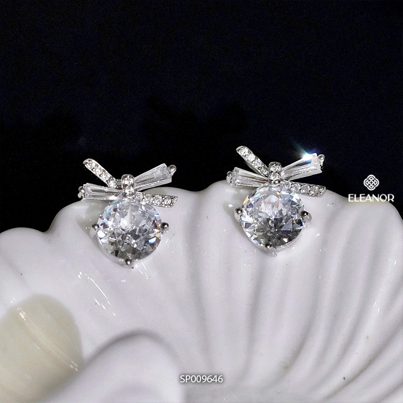 Bông tai nữ chuôi bạc 925 Eleanor Accessories hình nơ đính đá phụ kiện trang sức khuyên tai 9646